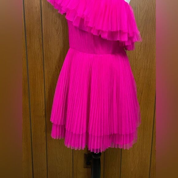 ML Monique Lhuillier One-Shoulder Tulle Pink Cocktail Dress size 10 - Picture 7 of 11
